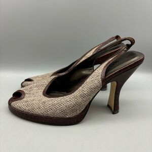 Sam & Libby Heels Women’s‎ Size 6 Herringbone Fabric Leather Gray Brown
